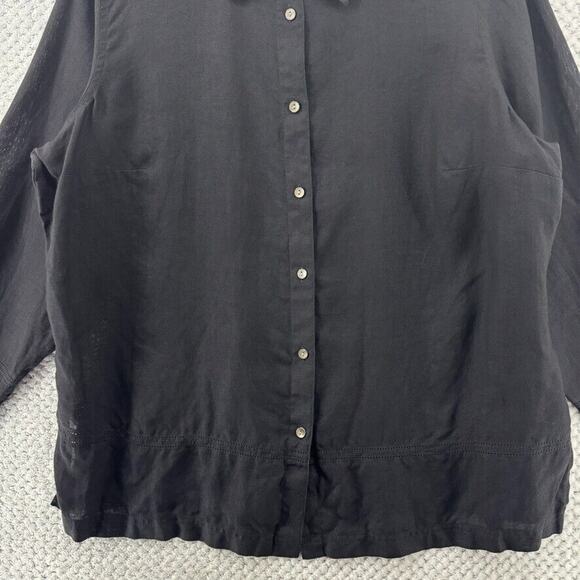 VTG Talbots Top Women 18W Black Irish Linen Mother Of Pearl Button Up Semi-Sheer - Picture 4 of 13
